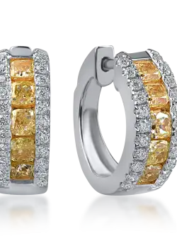 Cercei din aur alb-galben cu diamante galbene si incolore de 1.6ct