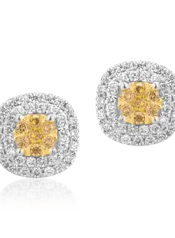 Cercei din aur alb-galben de 14K cu diamante de 0.354ct si fancy diamonds de 0.154ct