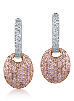 Cercei din aur alb-roz cu diamante roz de 1.62ct si diamante transparente de 0.24ct