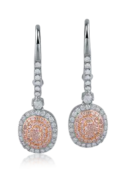 Cercei din aur alb-roz cu diamante transparente de 0.43ct si diamante roz de 0.32ct