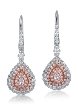 Cercei din aur alb-roz cu diamante transparente de 0.74ct si diamante roz de 0.56ct