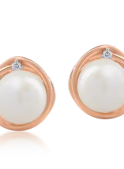 Cercei din aur alb-roz cu perle de cultura de 15.6ct si diamante de 0.05ct