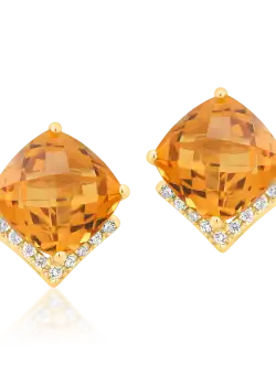 Cercei din aur galben de 18K cu citrine de 4.3ct si diamante de 0.1ct