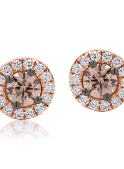 Cercei din aur roz cu diamante maro de 0.43ct si diamante transparente de 0.18ct