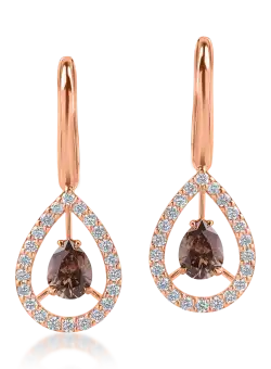 Cercei din aur roz cu diamante maro de 0.98ct si diamante transparente de 0.47ct