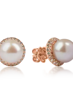 Cercei din aur roz cu diamante maro de 1.8ct si perle de cultura