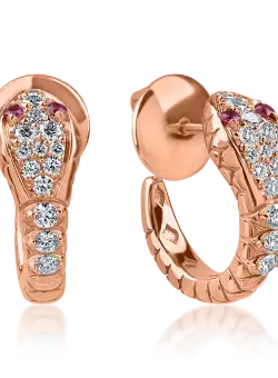 Cercei din aur roz cu rubine de 0.04ct si diamante de 0.26ct