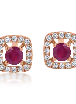 Cercei din aur roz cu rubine de 0.13ct si diamante de 0.08ct