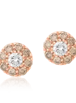 Cercei din aur roz de 18K cu diamante de 0.1ct si diamante maro de 0.16ct
