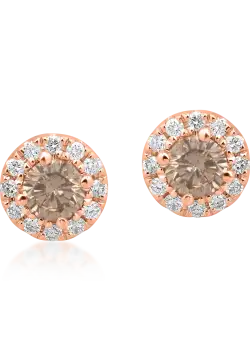 Cercei din aur roz de 18K cu diamante maro de 0.8ct si diamante transparente de 0.15ct