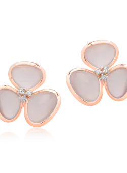 Cercei din aur roz de 18K cu quartz trandafiriu de 10.31ct si diamante de 0.079ct