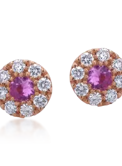 Cercei din aur roz de 18K cu safire roz de 0.14ct si diamante de 0.15ct