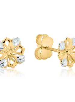 Cercei floare din aur alb-galben