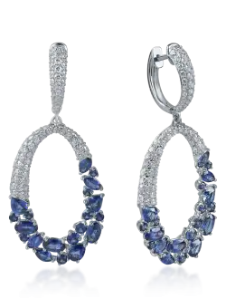 Cercei geometrici din aur alb cu safire de 5.2ct si diamante de 2.1ct