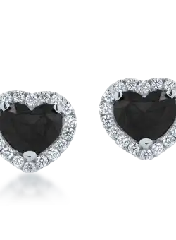 Cercei inima din aur alb cu diamante negre de 1.42ct si diamante transparente de 0.22ct
