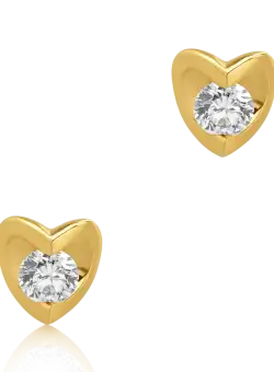 Cercei inimioare din aur galben de 18K cu diamante de 0.2ct