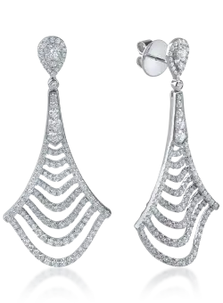 Cercei lungi din aur alb cu diamante microsetting de 2.5ct