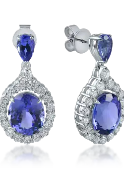 Cercei lungi din aur alb cu tanzanite de 6.4ct si diamante de 1.4ct