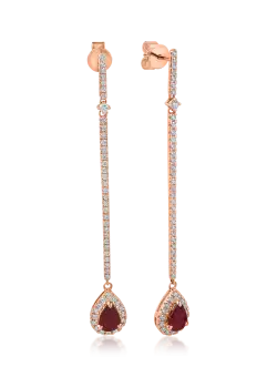 Cercei lungi din aur roz cu rubine de 1.3ct si diamante de 0.9ct