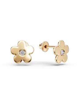 Cercei pentru copii cu floricele din aur galben cu diamante de 0.01ct