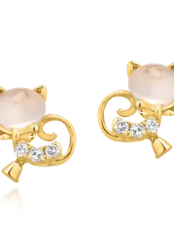 Cercei pisicute pentru copii din aur galben de 14K cu topaze albe de 0.59ct si diamante de 0.036ct