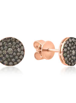 Cercei rotunzi din aur roz cu diamante microsetting maro de 0.4ct