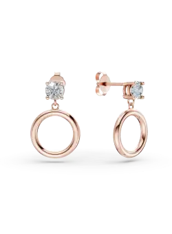 Cercei rotunzi din aur roz cu zirconia solitaire