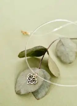 Choker Aur Galben 14K - Pandantiv Diamant - Lant silicon cu inchizatoare carabina