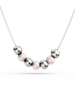 Colier din aur alb cu bilute si perle sintetice