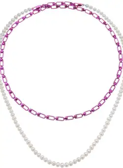 EÉRA Eera 'Reine' Double Necklace With Pearls SILVER FUCHSIA