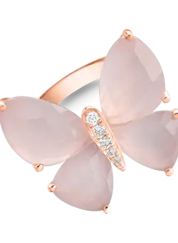 Inel cu fluture din aur roz de 18K cu quartz trandafirii de 11.5ct si diamante de 0.07ct