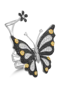 Inel cu fluture si floare din aur alb de 18K cu pietre pretioase de 3.53ct