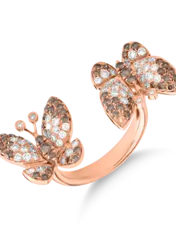 Inel cu fluturi din aur roz de 18K cu diamante maro de 0.81 si diamante transparente de 0.67ct