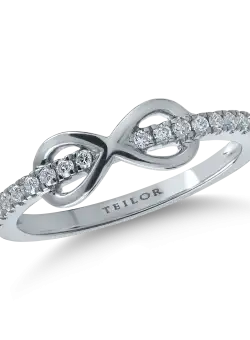 Inel cu infinit din aur alb cu diamante de 0.1ct