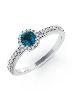 Inel de logodna din aur alb de 18K cu diamant albastru de 0.22ct si diamante transparente de 0.18ct