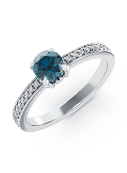 Inel de logodna din aur alb de 18K cu diamant albastru de 0.41ct si diamante transparente de 0.2ct