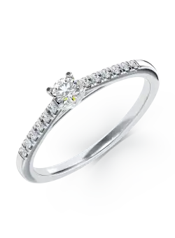 Inel de logodna din aur alb de 18K cu diamant de 0.25 ct si diamante de 0.13ct