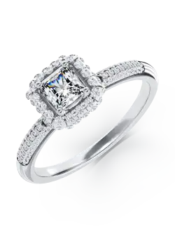 Inel de logodna din aur alb de 18K cu diamant de 0.2ct si diamante de 0.42ct