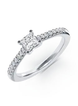 Inel de logodna din aur alb de 18K cu diamant de 0.315ct si diamante de 0.16ct