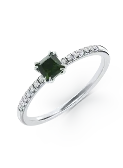 Inel de logodna din aur alb de 18K cu turmalina verde de 0.35ct si diamante de 0.06ct