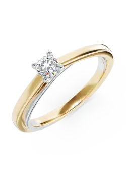 Inel de logodna din aur alb-galben de 18K cu diamant de 0.2ct