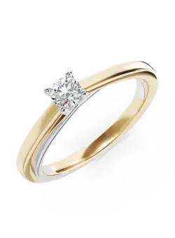 Inel de logodna din aur alb-galben de 18K cu diamant solitaire de 0.24ct