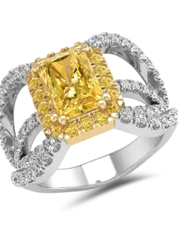 Inel de logodna din aur alb-galben de 18K cu pietre pretioase de 1.35ct