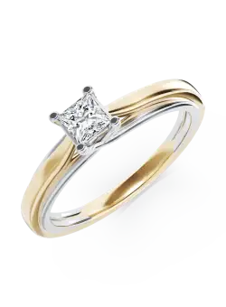 Inel de logodna din aur alb-galben de 18K cu un diamant solitaire de 0.26ct