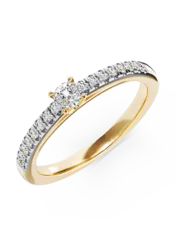 Inel de logodna din aur galben de 18K cu diamant de 0.08ct si diamante de 0.135ct