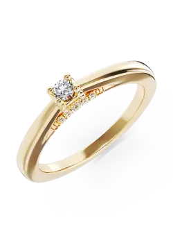 Inel de logodna din aur galben de 18K cu diamant de 0.12ct si diamante de 0.05ct