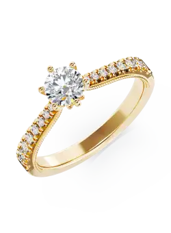 Inel de logodna din aur galben de 18K cu diamant de 0.16ct si diamante de 0.2ct