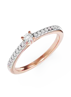 Inel de logodna din aur roz de 18K cu diamant de 0.15ct si diamante de 0.16ct