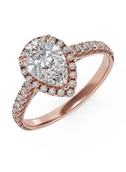 Inel de logodna din aur roz de 18K cu diamant de 0.9ct si diamante de 0.39ct