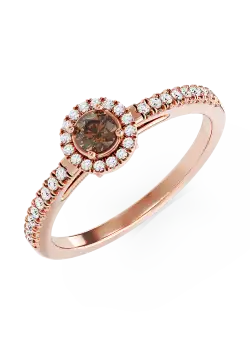 Inel de logodna din aur roz de 18K cu diamant maro de 0.22ct si diamante transparente de 0.18ct